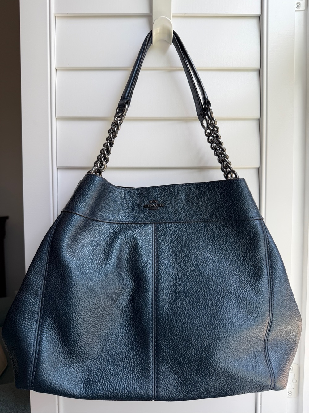 Coach Lexy Navy Pebbled Leather Shoulder Bag